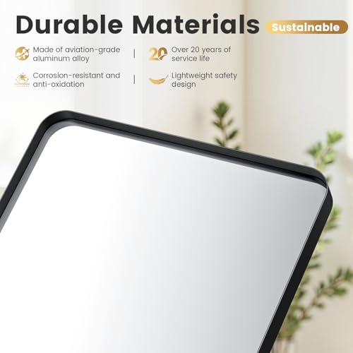 24x28 Inch Black Metal Frame Wall Mirror, Rectangular Bathroom Vanity Mirror