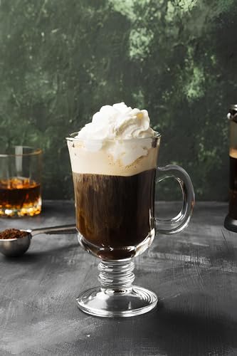 AVC HOME Irish Glass Coffee Mugs Set of 2, 7.5 oz Clear Latte Cups with Handle