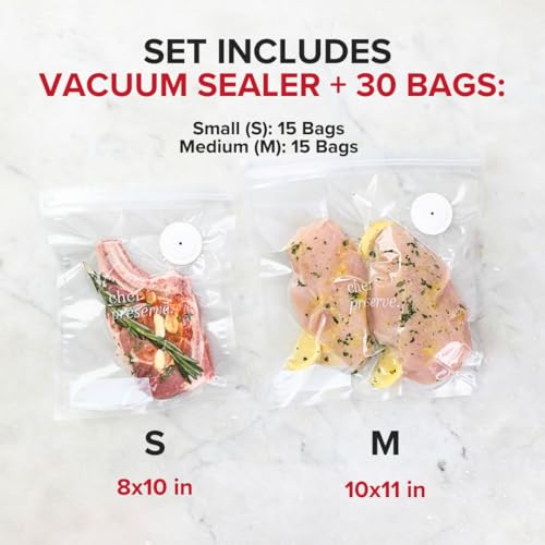 Compact Handheld Vacuum Sealer Machine with 30 Reusable Food Storage Bags