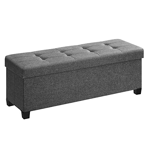 Foldable Storage Ottoman Bench with Legs, 43-Inch Linen-Look Foot Rest