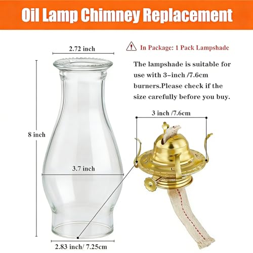 Clear Glass Oil Lamp Chimney Replacement - 3-Inch Fitter x 8-Inch Globe