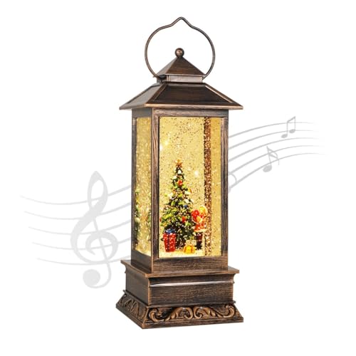 Musical Christmas Tree Snow Globe Lantern with LED Lights & Timer