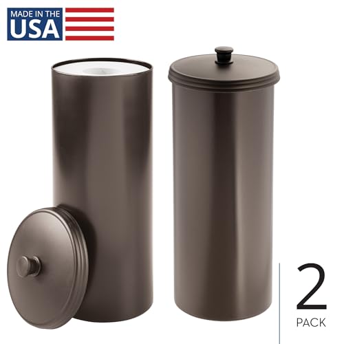 iDesign Freestanding Bathroom Toilet Paper Storage Holder with Lid for 3 Extra Rolls, 2-Pack, Bronze