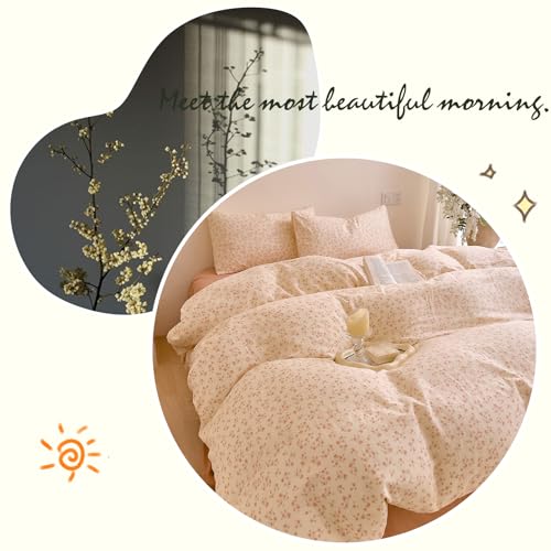 Floral Muslin Cotton Duvet Cover Set, Soft Breathable Farmhouse Bedding