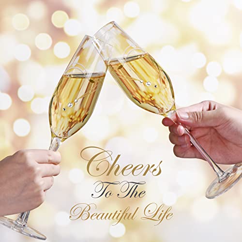 Love Heart Champagne Flutes Set of 2 - Bride & Groom Wedding Toasting Glasses with Crystals, Hand-Blown Crystal Glassware, Parihy