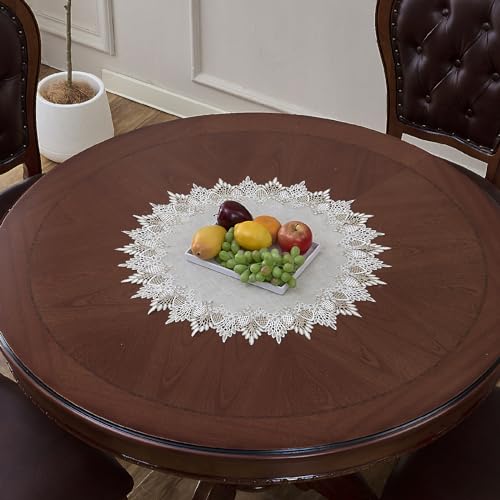 Natural Linen Doily 24" Round Beige Lace Coffee Table Topper