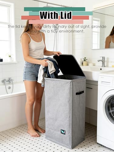 Large 100L Laundry Hamper with Lid, Collapsible Clothes Basket with Liner