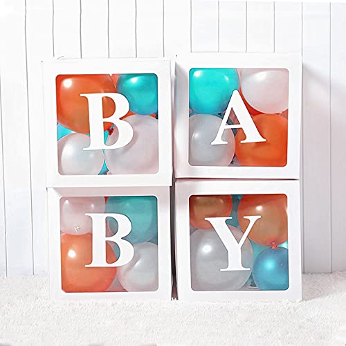 Clear Baby Shower Balloon Boxes with BABY Letters - 4 Pack Decor