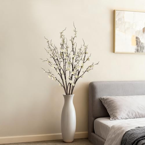 4 Pcs 39-Inch Artificial Cherry Blossom Branches, Silk White Flower Stems