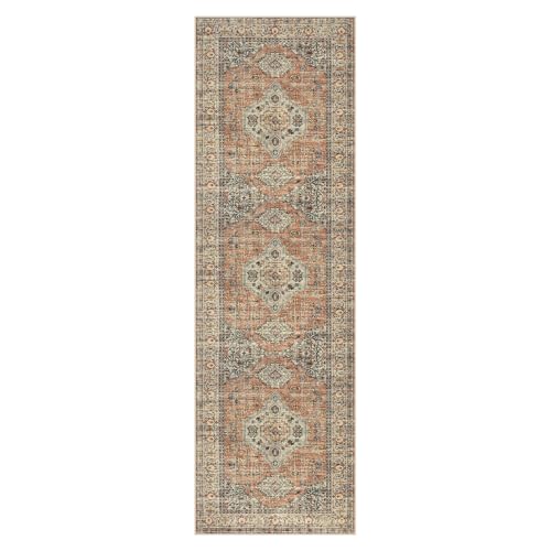 Oriental Hallway Runner Rug, 2.5x8 Machine Washable Non-Slip Floor Carpet