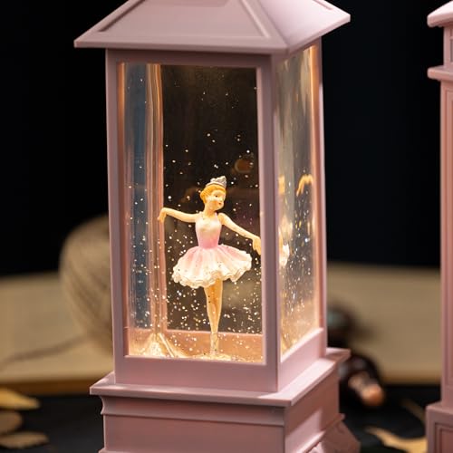 Ballerina Snow Globe Lantern Music Box with Rotating Figurine - Pink