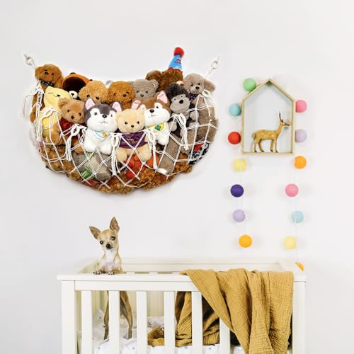 Macrame Stuffed Animal Hammock - Wall Hanging Toy Storage Organizer, 49"