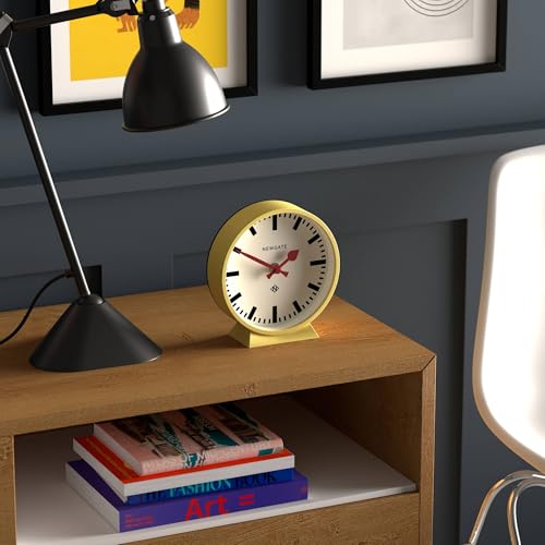 Modern Round Railway Desk Clock - Silent Quartz Yellow Table Clock