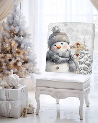 LooPoP 8 pcs Christmas Snowman Chair Covers Set Grey Stretch Dining Chair Protectors