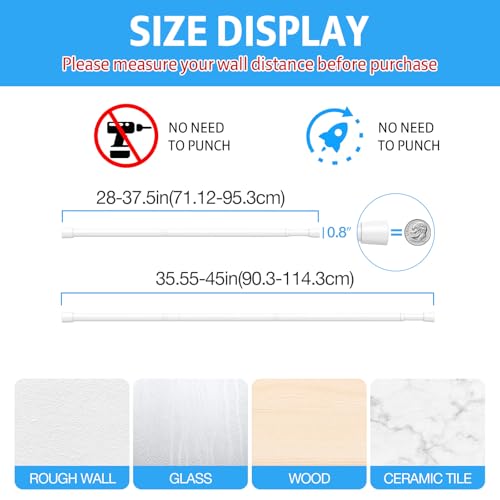 Adjustable Spring Tension Curtain Rod, 28-45 Inch No-Drill Steel Rod, White