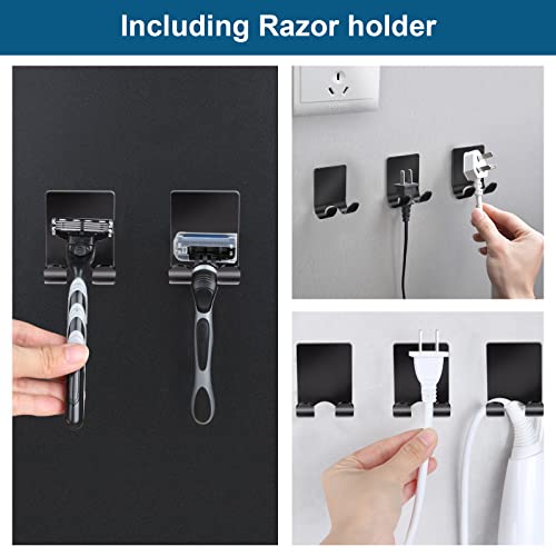 4-Pack Stainless Steel Adhesive Shower Razor Holder and Wall Hooks, Black