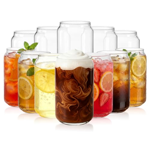 Set of 12 Can Shaped Drinking Glasses, 16 oz Clear Glass Tumblers