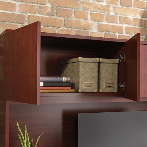 60-Inch Office Desk Hutch with Hidden Storage, Classic Cherry Finish