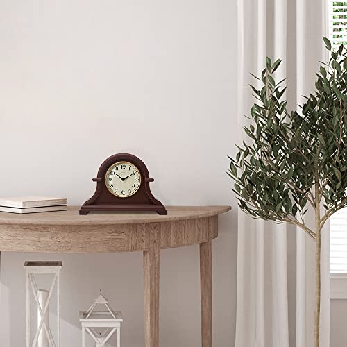Vintage Farmhouse Mantel Clock - 13-Inch Walnut Brown Desk & Shelf Clock