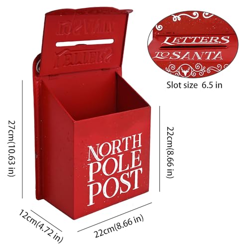 Red Xmas Letters to Santa Mailbox Wall Mount Christmas Decor North Pole Post