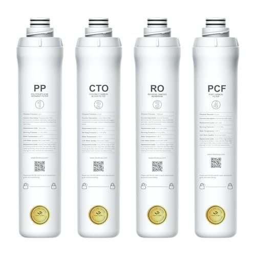 4-Pack Reverse Osmosis Water Filter Replacement Set - PP, CTO, RO & PCF