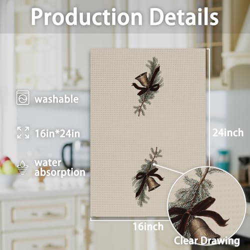 Oindade Bell Christmas Kitchen Towel 16x24in - Winter Pine Tree Hand Towel (Variation: Bell)