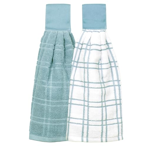 100% Cotton Hanging Kitchen Tie Towels, Absorbent Terry Cloth Set of 2