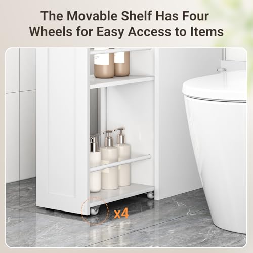 ELYKEN White Over The Toilet Storage Cabinet with Acrylic Doors & Pulley - Space-Saving Bathroom Organizer