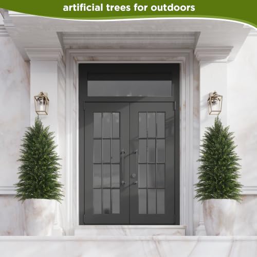 4ft Artificial Cedar Topiary Trees - Set of 2 Potted Faux Evergreen Shrubs