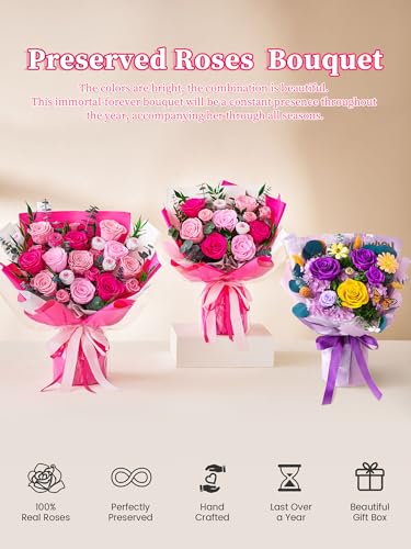 Preserved Real Rose Bouquet in Gift Box - Long-Lasting Floral Arrangement