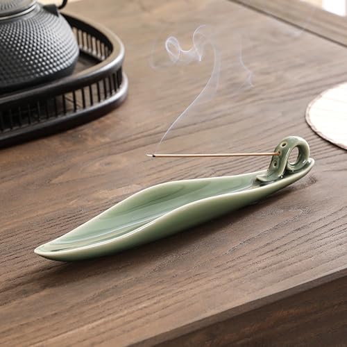 9-Inch Ceramic Leaf Incense Stick Holder and Ash Catcher