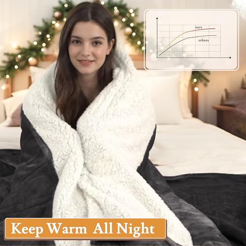 Electric Heated Blanket Twin Size 62"x84" - 4 Heating Levels, Auto-Off, Dark Gray