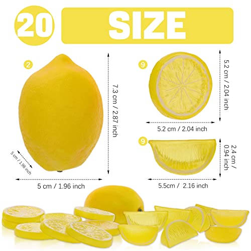 20 Pack Artificial Lemon & Slices Decor - Realistic Faux Fruit Set