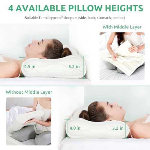 UTTU Cervical Memory Foam Pillow for Neck Pain Relief - Adjustable Queen