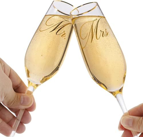 Mr. & Mrs. Champagne Flute Set - Crystal Wedding Toasting Glasses