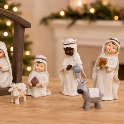 Nativity Set 12-Piece Resin Indoor Christmas Manger Scene - Off-White, 5 inch