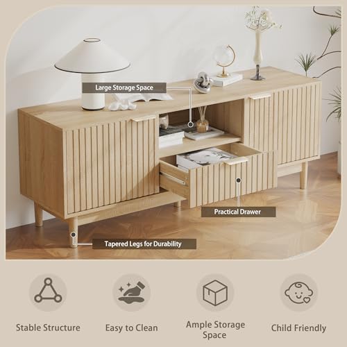 Mid-Century Modern TV Stand and Lift-Top Coffee Table Set, Oak Wood Finish