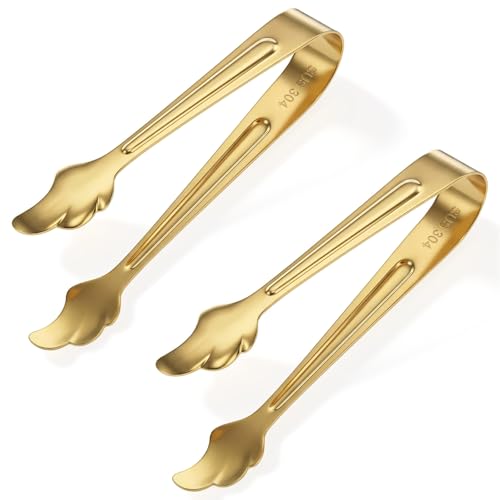 Mini Stainless Steel Gold Tongs for Appetizers & Desserts - 2 Pack