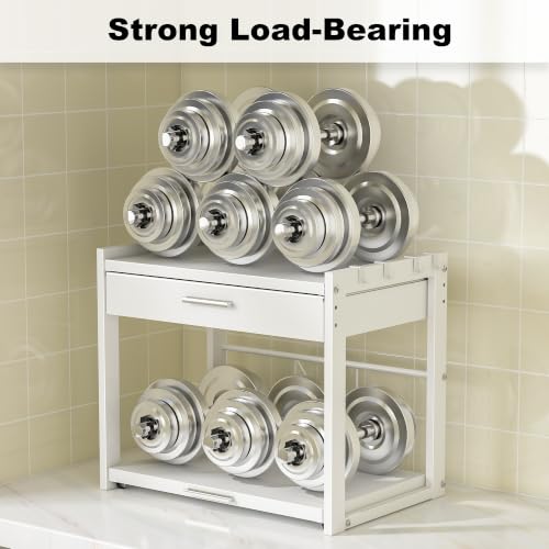 REALINN Microwave Stand with Pull-Out Drawer & Adjustable Shelf, 4 Hooks