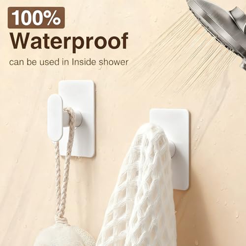 Adhesive Towel Hooks, 20lb Heavy Duty Wall Hangers - White 4 Pack