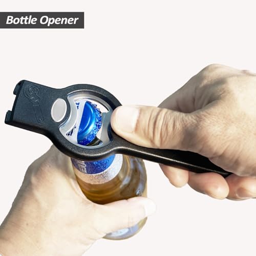 OPENPRO 2-Pack Black 2-in-1 Magnetic Can & Bottle Opener - Heavy Duty Stainless Steel, Large Handle, Fridge Magnet, Cap Catcher, Gift for Dad