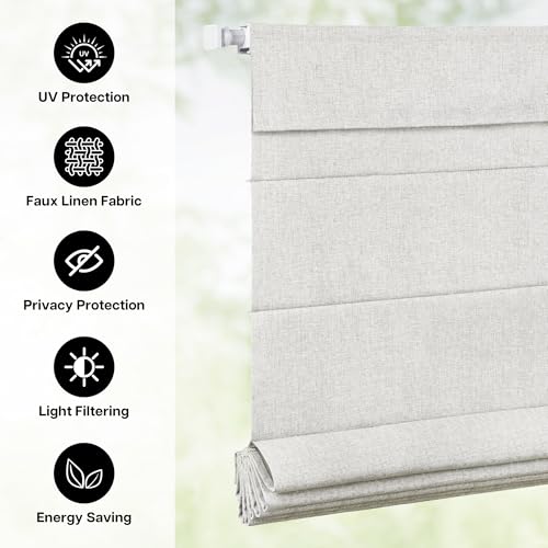 No Drill Blackout Roman Shades 34" W x 64" H - Cordless UV Protection