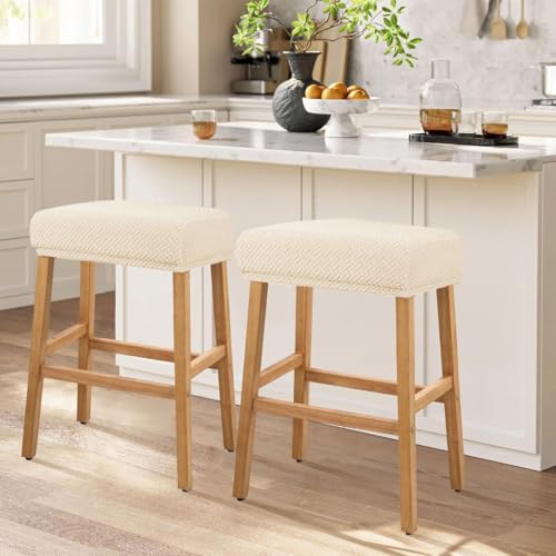 Rectangular Stool Covers Set of 4, Stretch Washable Beige Slipcovers