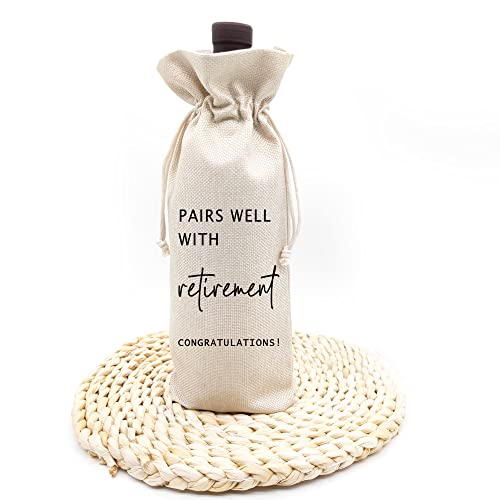 Pairs Well With Retirement Wine Bag - Reusable Linen Bottle Sleeve