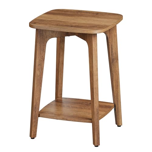 2-Tier Small Square Side Table & Nightstand with Tapered Legs - Honey Brown