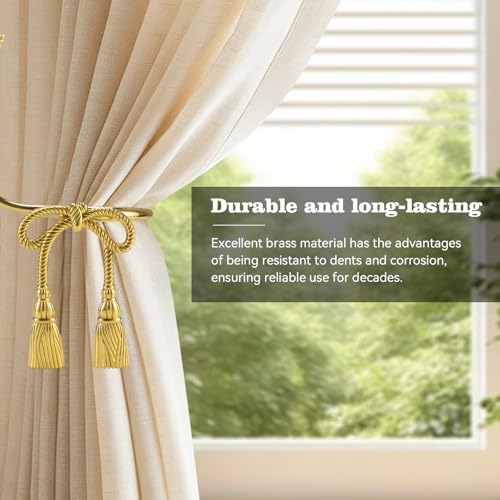 Gold Brass Bow Curtain Holdbacks, Set of 2 Decorative Wall-Mounted Hooks
