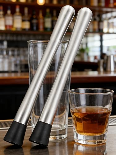 Goldelith Silver 8-Inch Stainless Steel Cocktail Muddlers 2-Pack