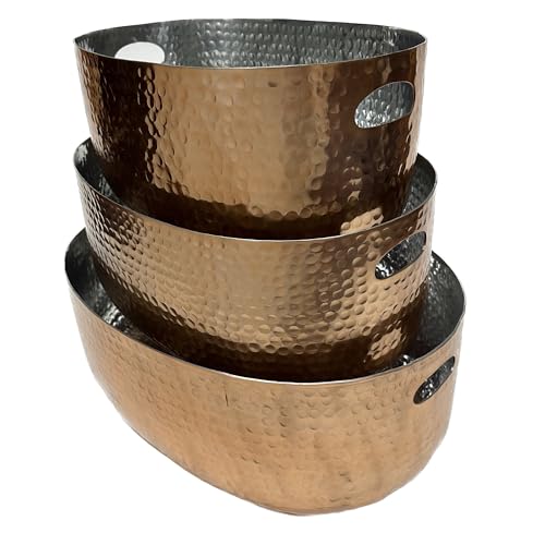 IHI Handicrafts Copper & Metal Beverage Ice Tub Set – 3 Sizes, Polished Aluminum