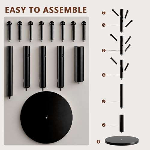 Freestanding Wooden Coat Rack with 8 Hooks & Adjustable Heights - Entryway & Bedroom Stand