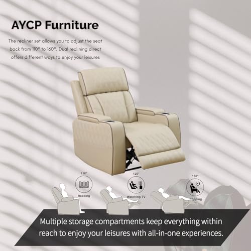 3-Piece Power Reclining Sofa Set with LED Lights, USB Ports & Storage, Beige